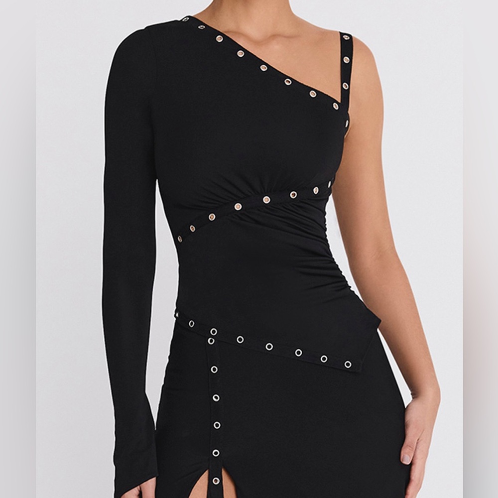 Mistress Rocks Black Eyelet One Shoulder Top Size L+
